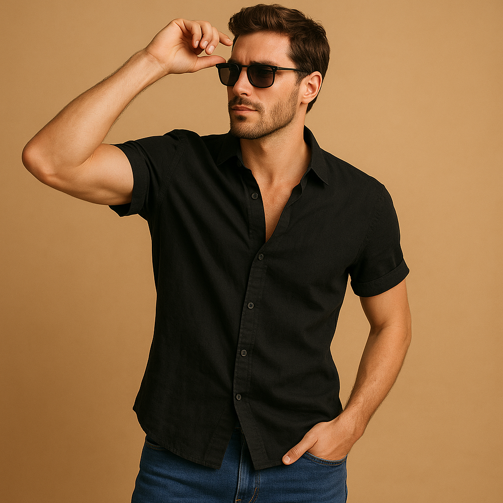 Men’s short sleeve summer shirt with relaxed breathable fit, available in multiple colors, perfect for warm days, beach outings, and casual wear.