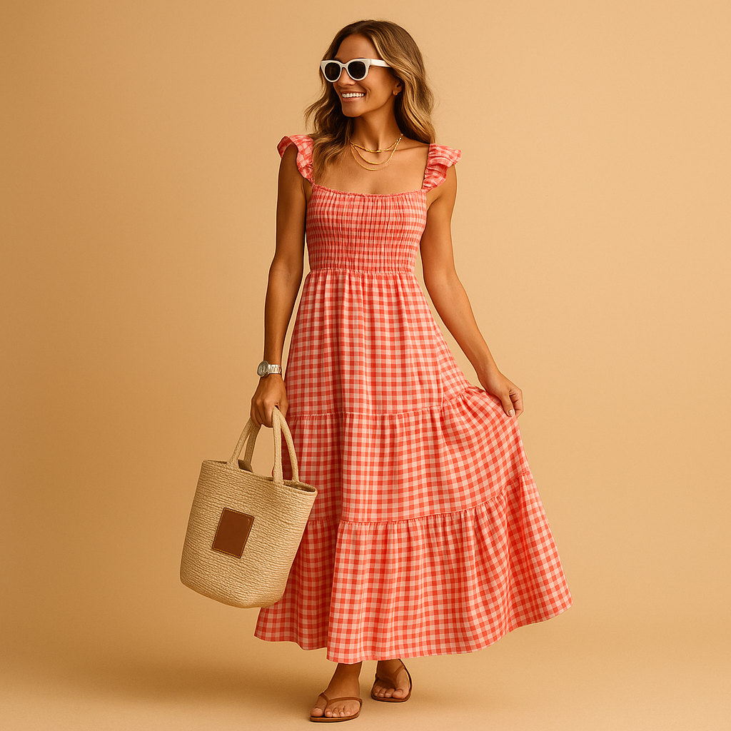 Sleeveless long summer dress for women named Freya, featuring a flowy fit and breathable fabric, ideal for casual days, beach outings, or evening events.