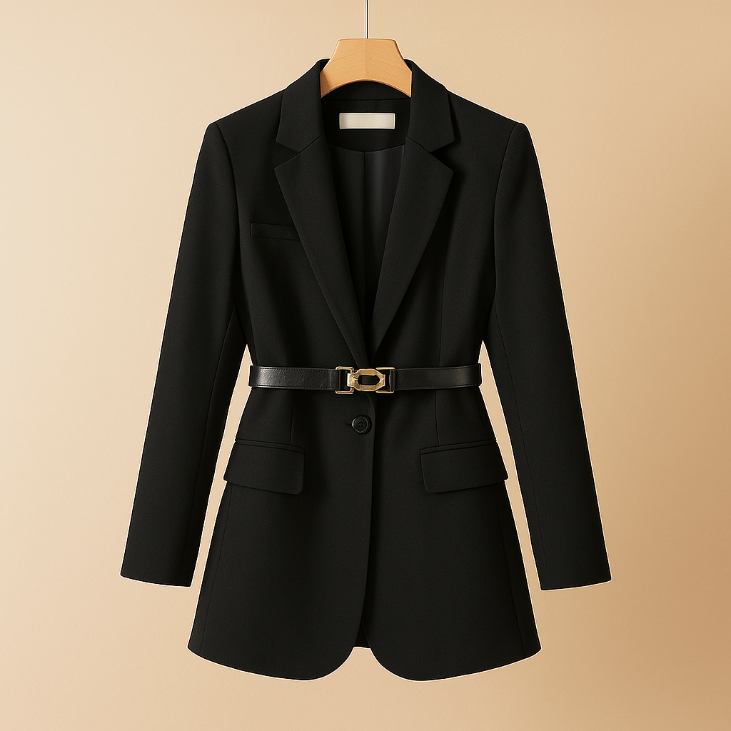 Tailored elegant blazer for women with a refined fit and minimalist detailing, ideal for office outfits, business occasions and chic evening looks.