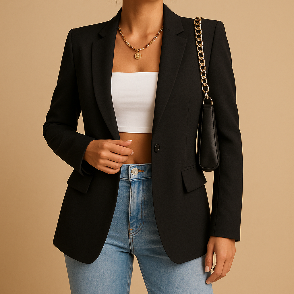 Tailored elegant blazer for women with a flattering fit and classic modern accents, ideal for office wear, formal occasions and stylish everyday outfits.