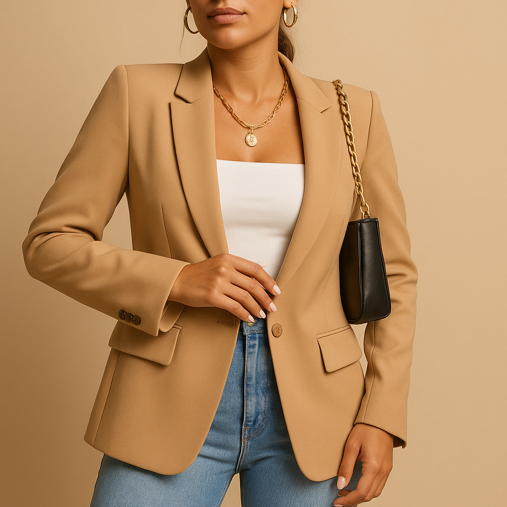 Tailored elegant blazer for women with a flattering fit and classic modern accents, ideal for office wear, formal occasions and stylish everyday outfits.