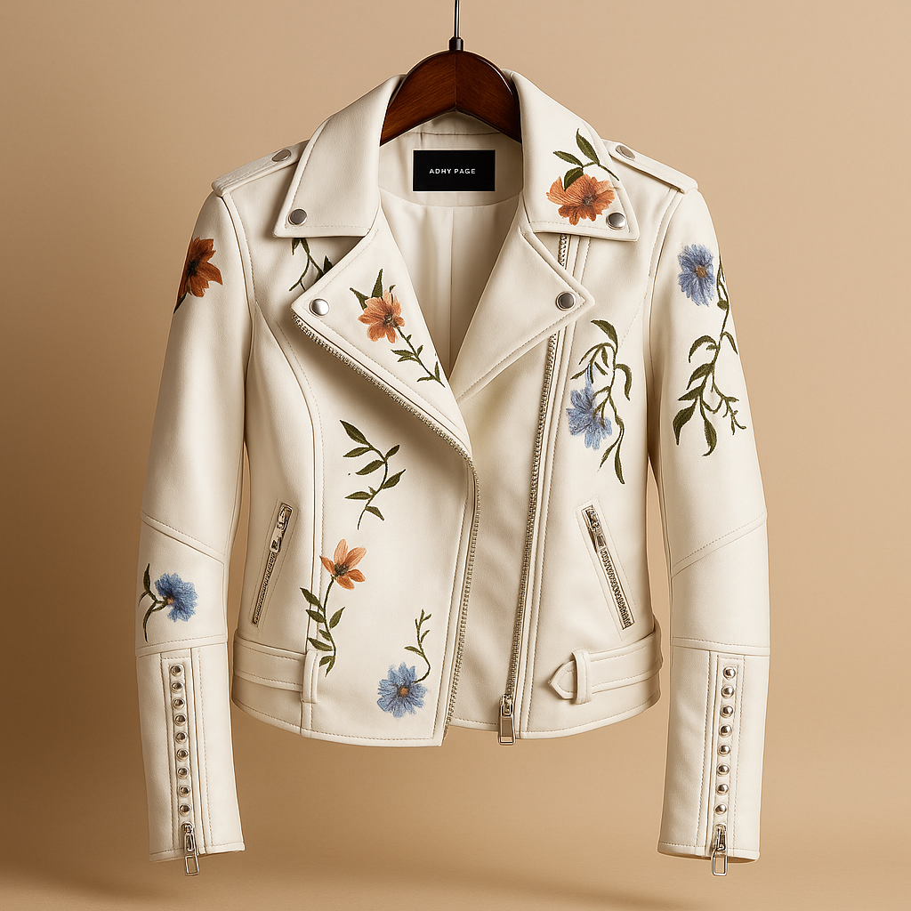 Tailored women’s jacket with slim fit, zipper closure, and functional pockets in beige or black.