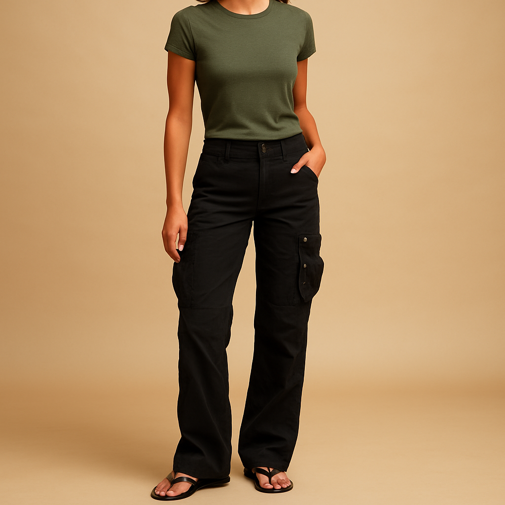 Women’s versatile cargo pants with large side pockets and straight-leg design, perfect for casual, outdoor, and everyday outfits.