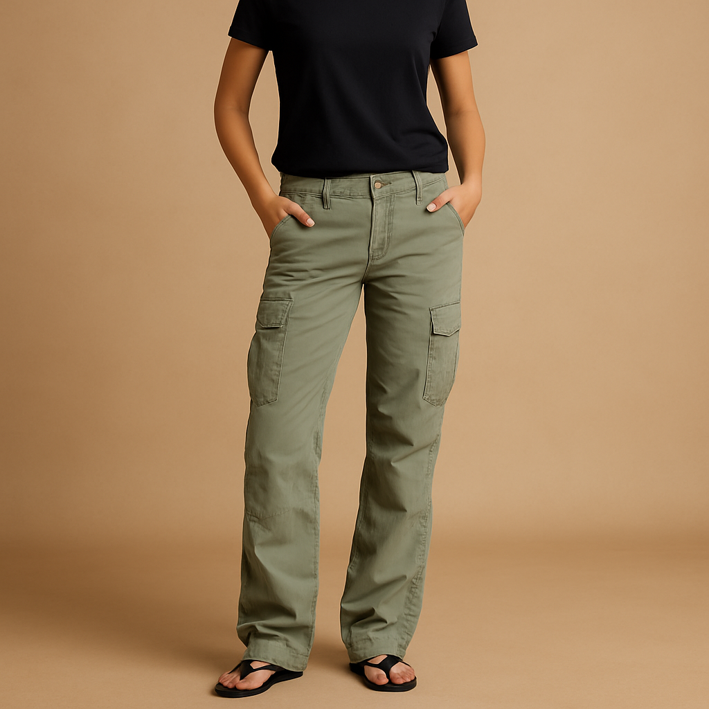 Women’s versatile cargo pants with large side pockets and straight-leg design, perfect for casual, outdoor, and everyday outfits.