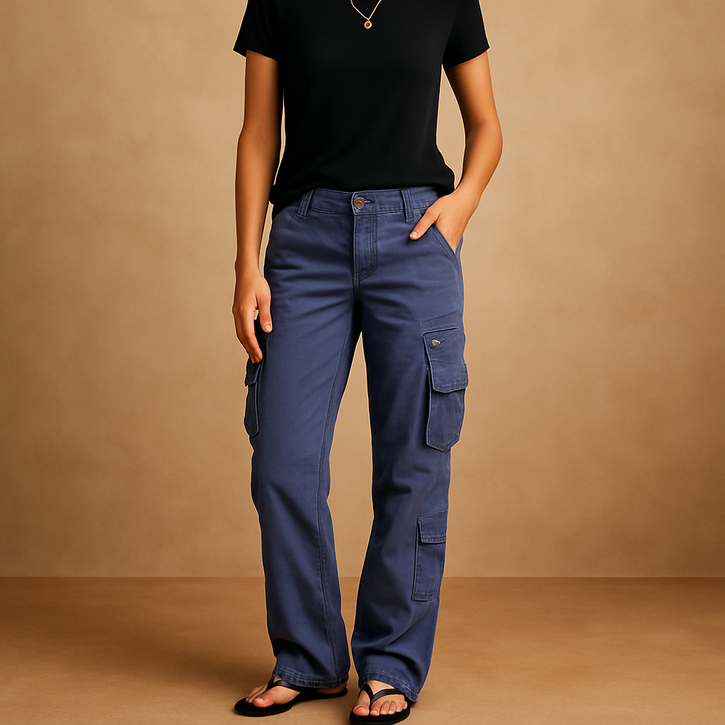 Women’s versatile cargo pants with large side pockets and straight-leg design, perfect for casual, outdoor, and everyday outfits.
