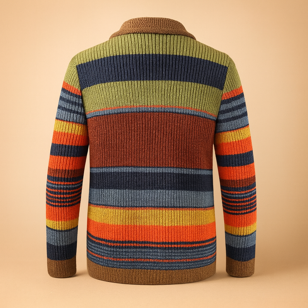 Men’s vintage knitted buttoned cardigan with a chunky warm texture, ideal for everyday, casual, or formal outfits during autumn and winter.