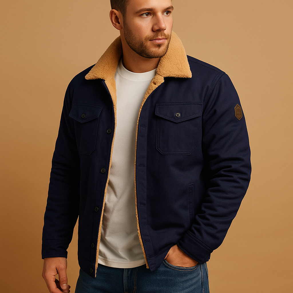 Men’s winter bomber jacket with ribbed cuffs, insulating lining, and timeless design, perfect for casual wear and cold-weather outings.