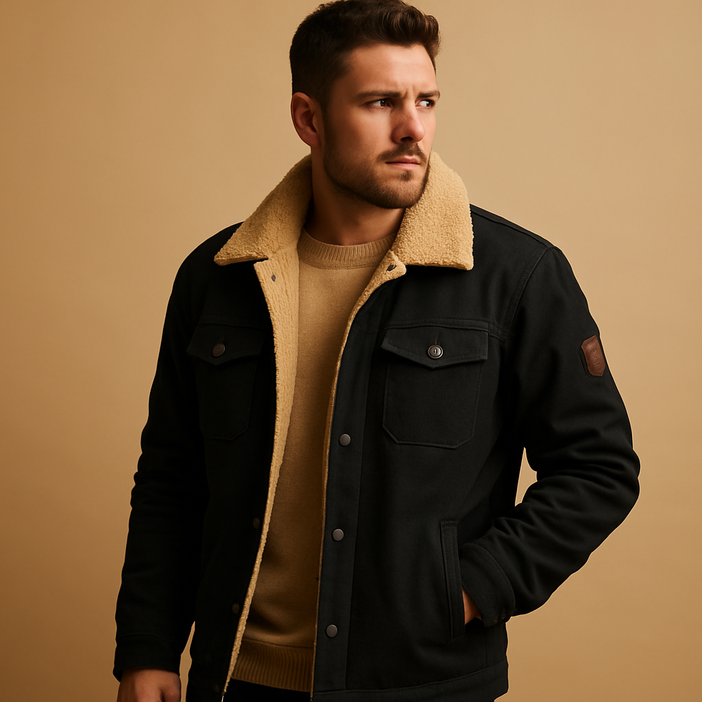 Men’s winter bomber jacket with ribbed cuffs, insulating lining, and timeless design, perfect for casual wear and cold-weather outings.