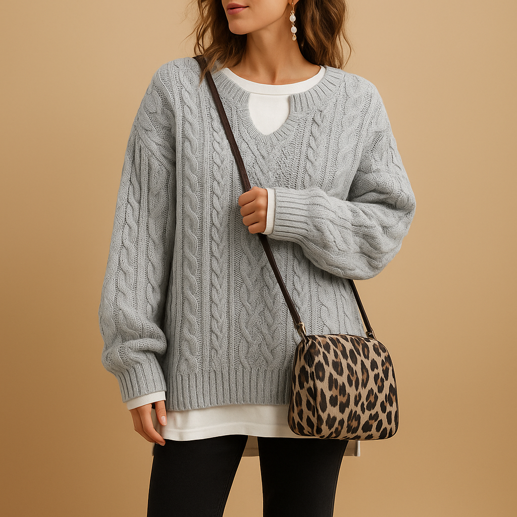 Women's breathable V-neck knit sweater with a relaxed fit, soft cotton fabric, and timeless design, ideal for work and everyday casual outfits.