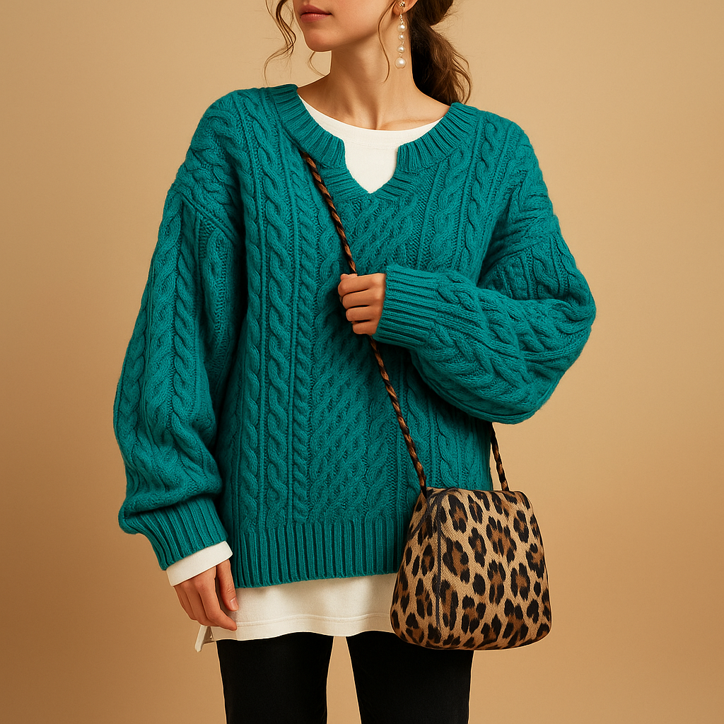 Women's breathable V-neck knit sweater with a relaxed fit, soft cotton fabric, and timeless design, ideal for work and everyday casual outfits.