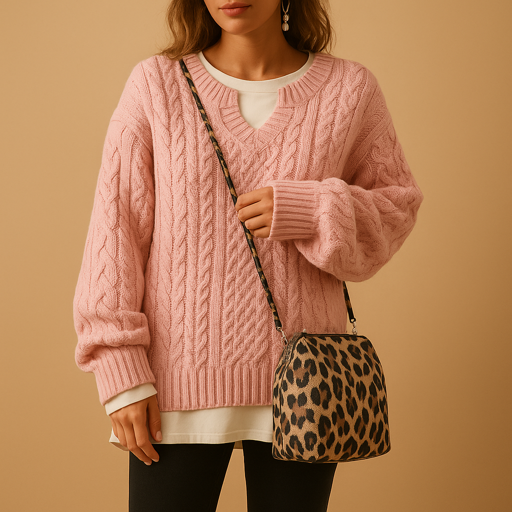 Women's breathable V-neck knit sweater with a relaxed fit, soft cotton fabric, and timeless design, ideal for work and everyday casual outfits.
