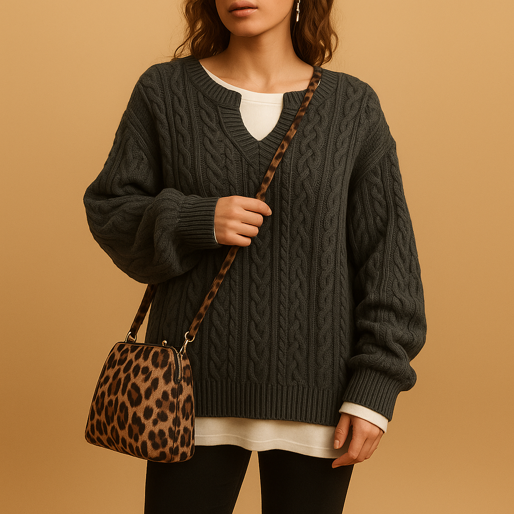 Women's breathable V-neck knit sweater with a relaxed fit, soft cotton fabric, and timeless design, ideal for work and everyday casual outfits.
