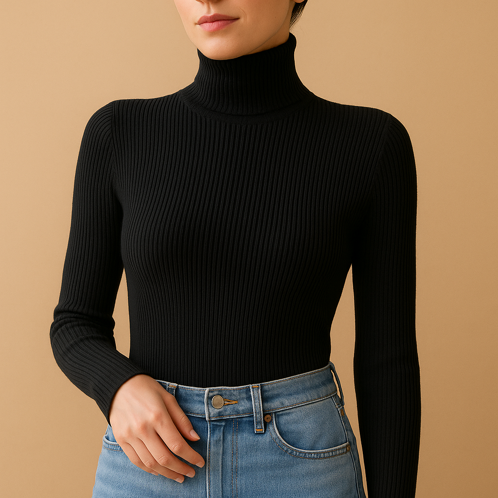 Women's classic knitted turtleneck sweater with a cozy fit and soft, premium yarn, perfect for casual wear or elegant winter outfits.