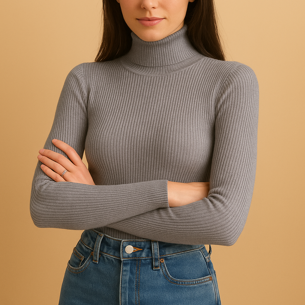 Women's classic knitted turtleneck sweater with a cozy fit and soft, premium yarn, perfect for casual wear or elegant winter outfits.