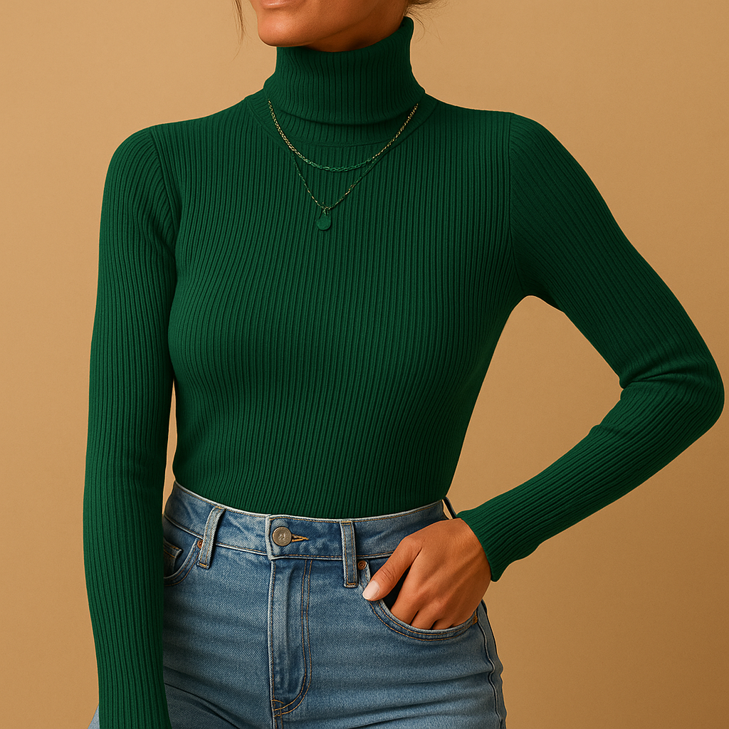 Women's classic knitted turtleneck sweater with a cozy fit and soft, premium yarn, perfect for casual wear or elegant winter outfits.