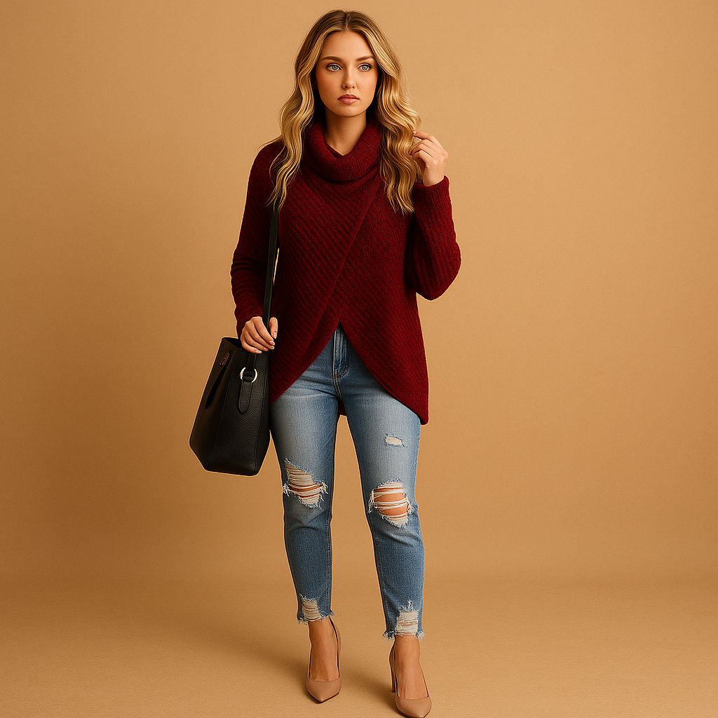 Women's fitted knit sweater with a tailored cut and soft, breathable fabric, perfect for casual outings and everyday stylish wear.