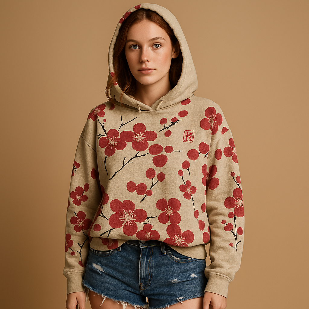 Women's floral hoodie sweater with a relaxed fit and soft hood, perfect for casual wear, weekend walks, and cozy days at home.