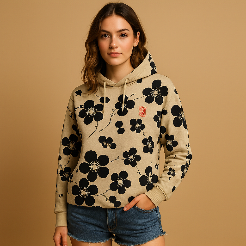 Women's floral hoodie sweater with a relaxed fit and soft hood, perfect for casual wear, weekend walks, and cozy days at home.