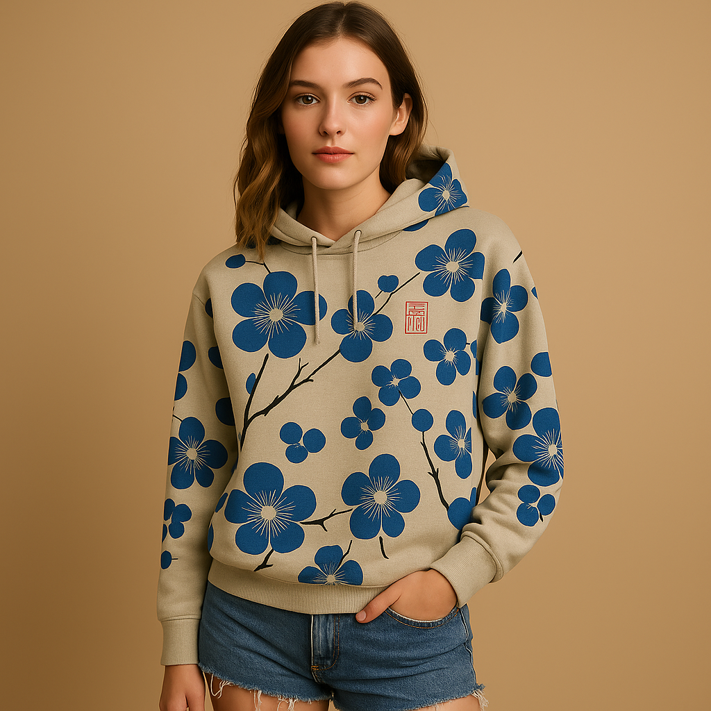 Women's floral hoodie sweater with a relaxed fit and soft hood, perfect for casual wear, weekend walks, and cozy days at home.