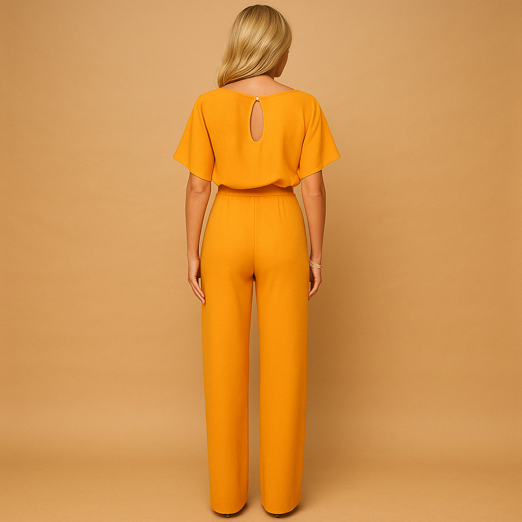 Women’s high-waist jumpsuit with lace-up detail in black, navy, yellow, or apricot, ideal for work, evenings out, or casual chic occasions.