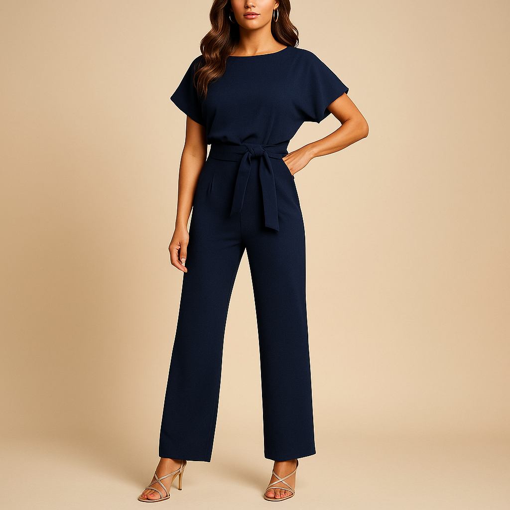 Women’s high-waist jumpsuit with lace-up detail in black, navy, yellow, or apricot, ideal for work, evenings out, or casual chic occasions.