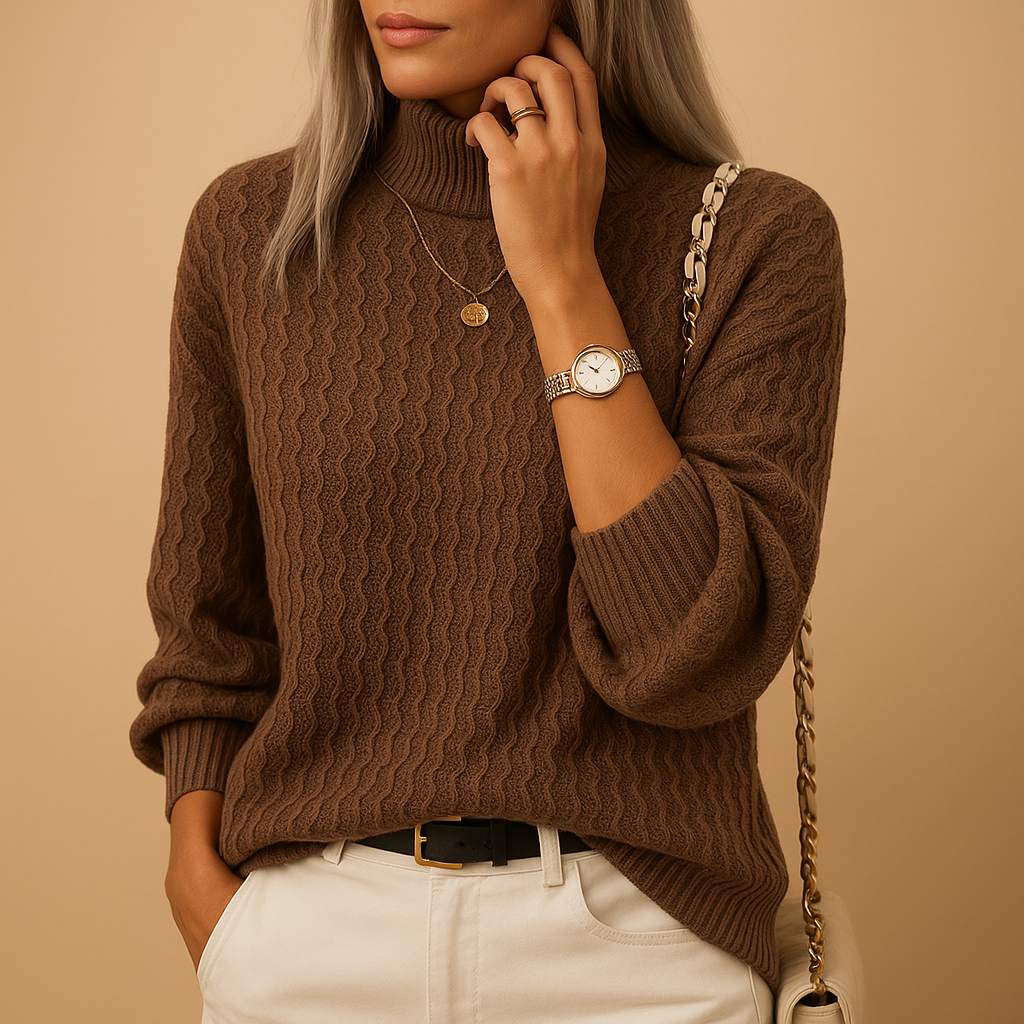 Women's knitted turtleneck sweater with a slim fit and high neckline, perfect for office wear, casual outings, or layering through the seasons.