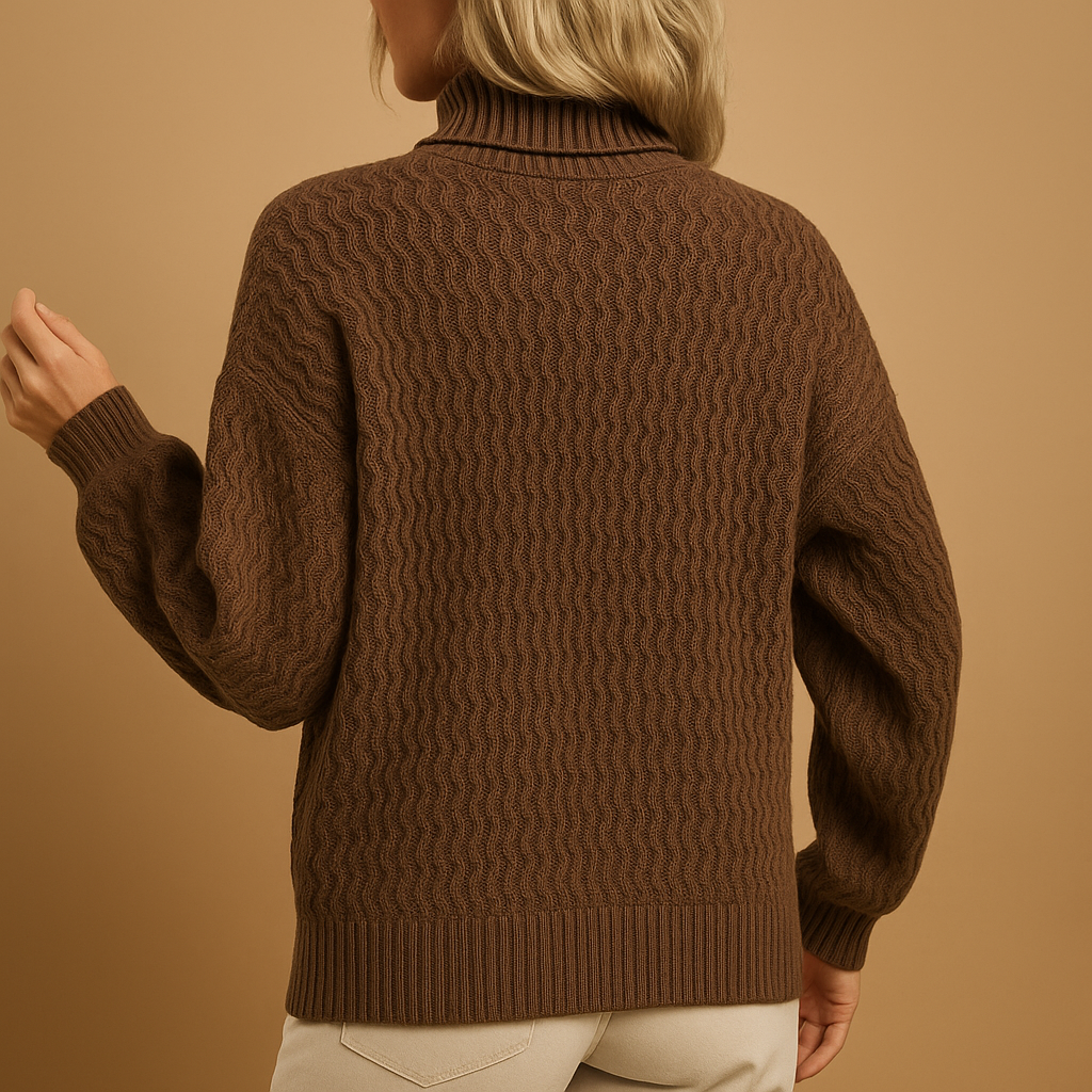 Women's knitted turtleneck sweater with a slim fit and high neckline, perfect for office wear, casual outings, or layering through the seasons.