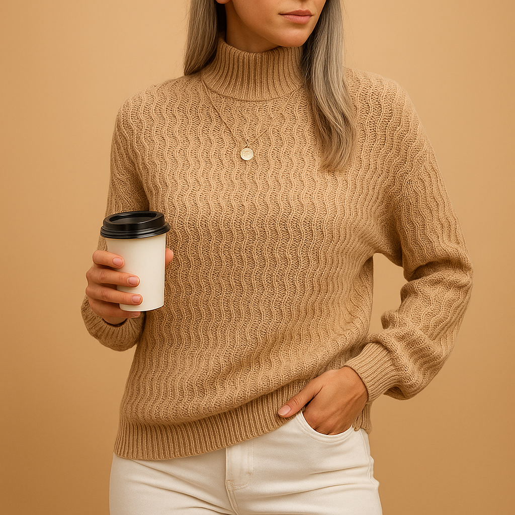 Women's knitted turtleneck sweater with a slim fit and high neckline, perfect for office wear, casual outings, or layering through the seasons.