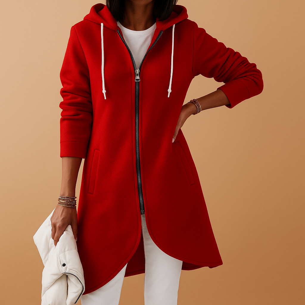 Women's knitted zip-up cardigan with a relaxed fit and soft cotton blend fabric, perfect for layering over casual or chic outfits.