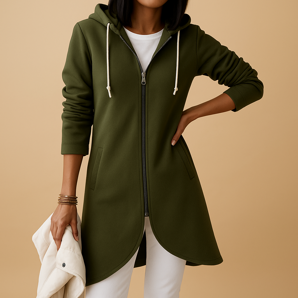 Women's knitted zip-up cardigan with a relaxed fit and soft cotton blend fabric, perfect for layering over casual or chic outfits.