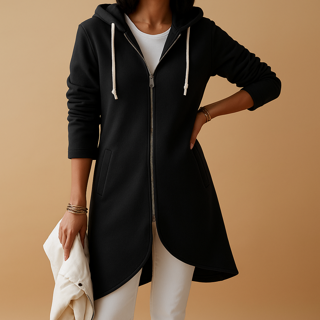 Women's knitted zip-up cardigan with a relaxed fit and soft cotton blend fabric, perfect for layering over casual or chic outfits.