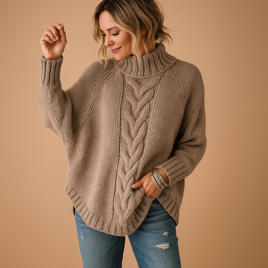 Women's long chunky knit sweater with a relaxed fit, perfect for layering, casual outings, and staying warm during cold winter days.