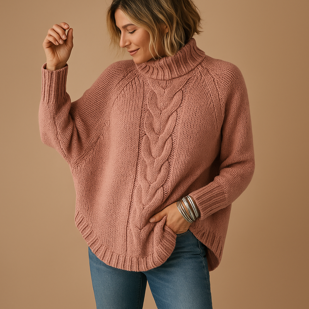 Women's long chunky knit sweater with a relaxed fit, perfect for layering, casual outings, and staying warm during cold winter days.