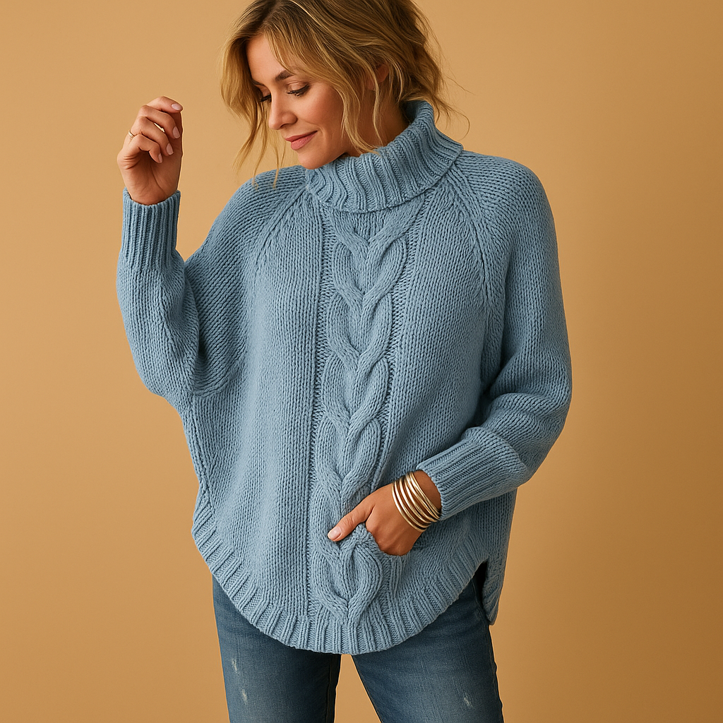 Women's long chunky knit sweater with a relaxed fit, perfect for layering, casual outings, and staying warm during cold winter days.