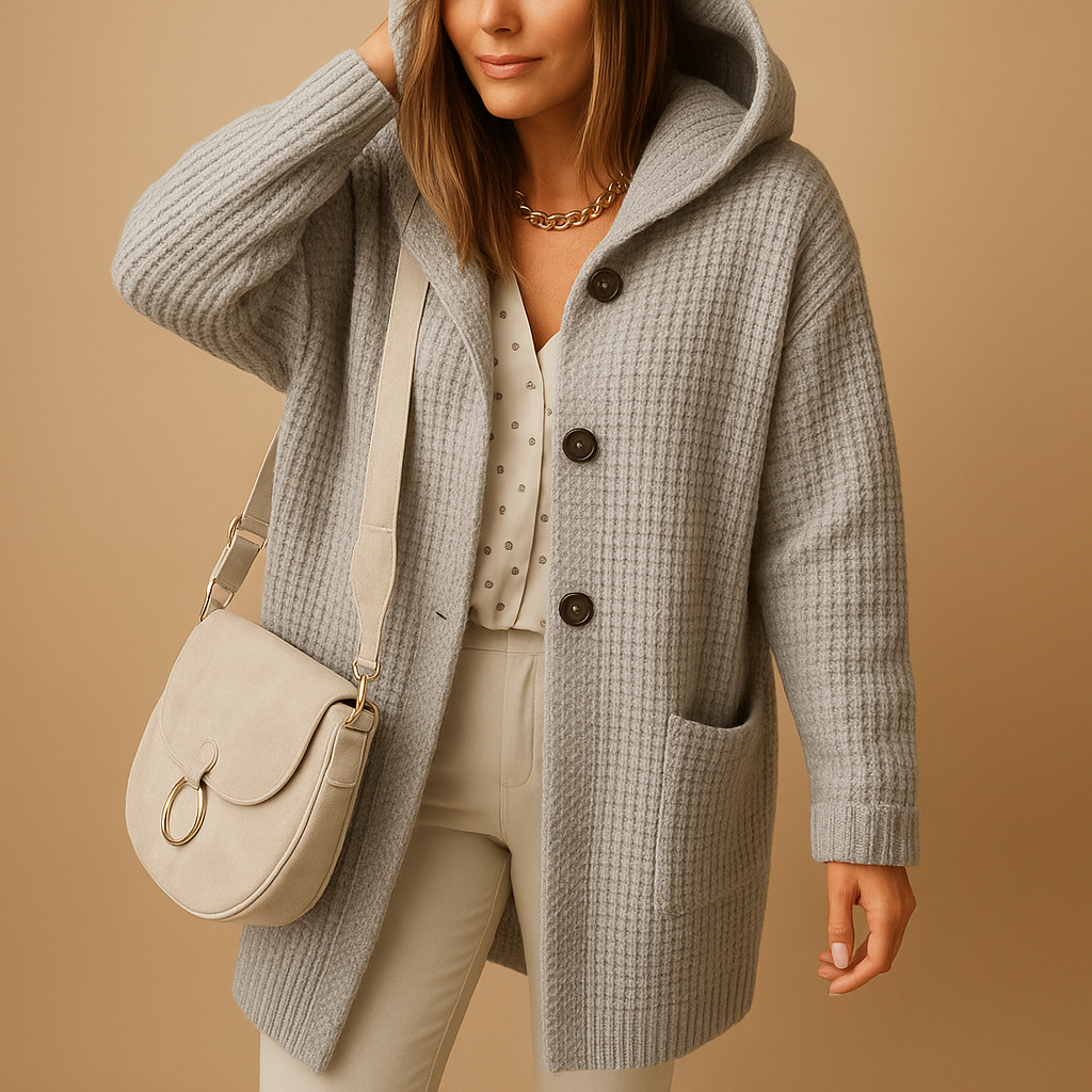 Women's open knit cardigan with a relaxed fit, perfect for autumn, winter layering, or cozy days at home.