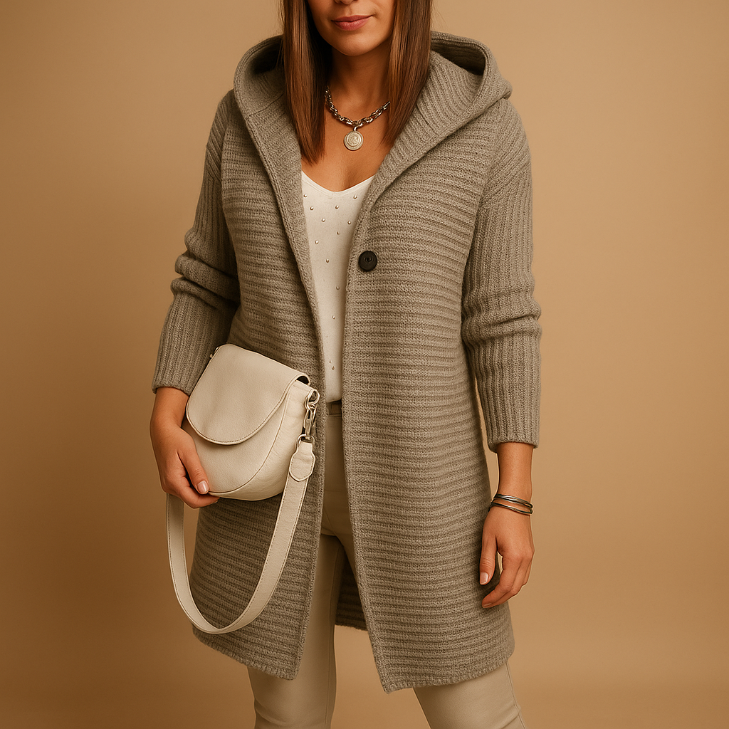 Women's open knit cardigan with a relaxed fit, perfect for autumn, winter layering, or cozy days at home.
