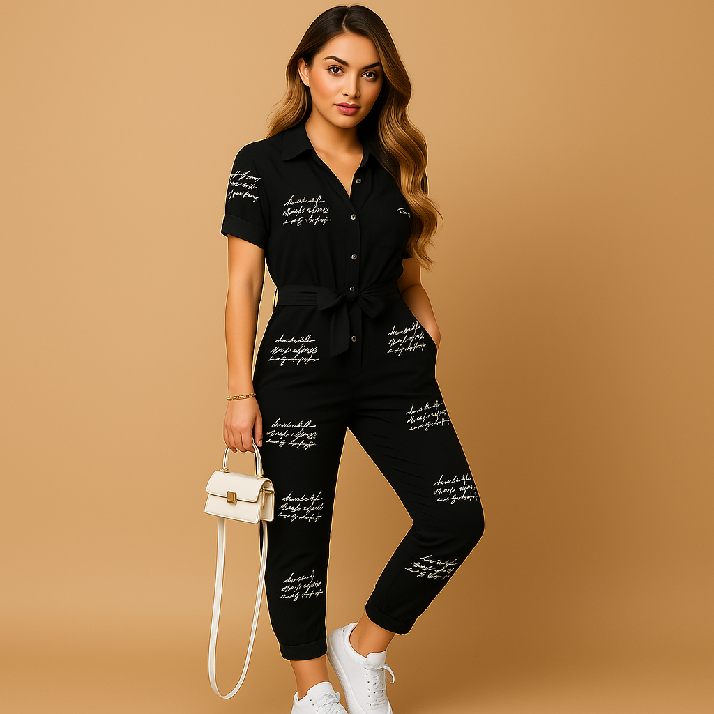 Stylish one-piece tailored jumpsuit for women with button detailing and a flattering fit, perfect for work, brunch, and social events.