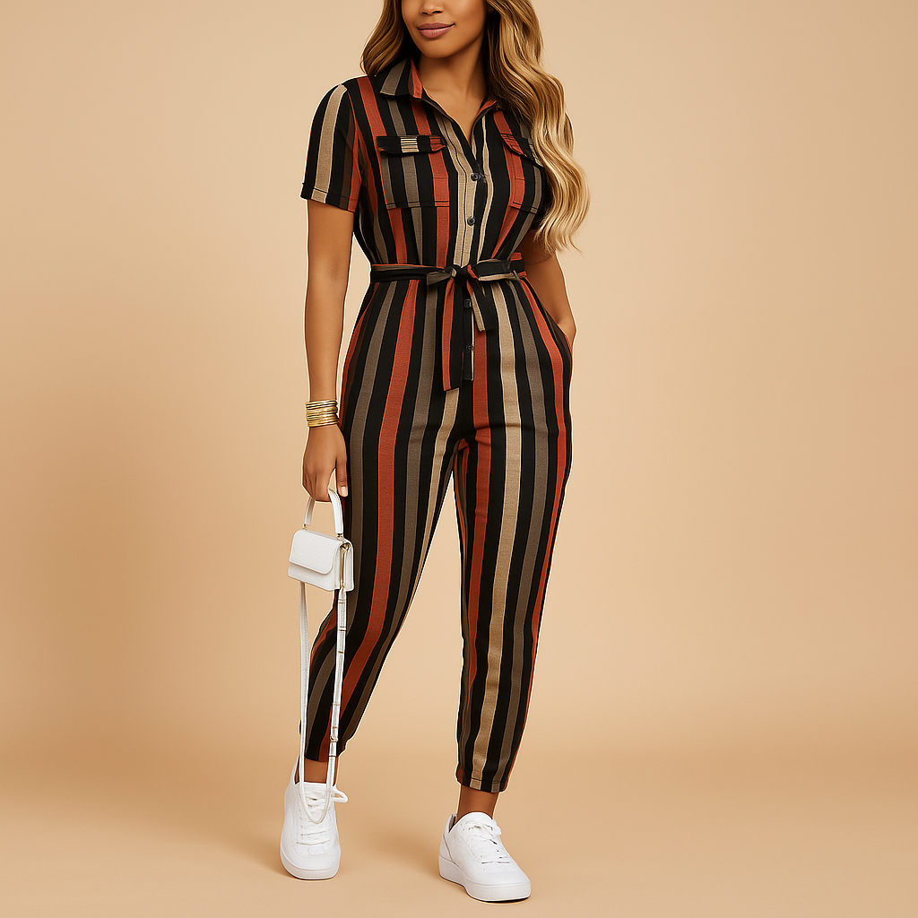 Stylish one-piece tailored jumpsuit for women with button detailing and a flattering fit, perfect for work, brunch, and social events.