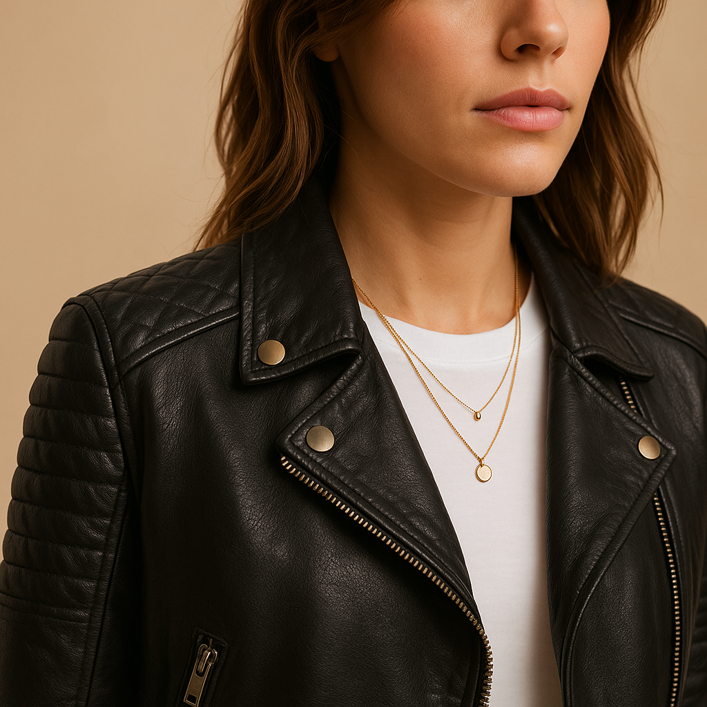 Black faux leather jacket for women with tailored fit, classic collar, and zipper closure, perfect for casual or chic outfits in any season.