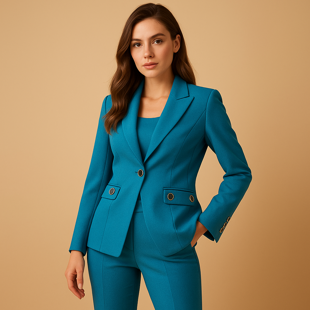 Elegant blazer set with pants for women featuring a tailored fit and timeless design, ideal for business meetings, work, and semi-formal occasions.