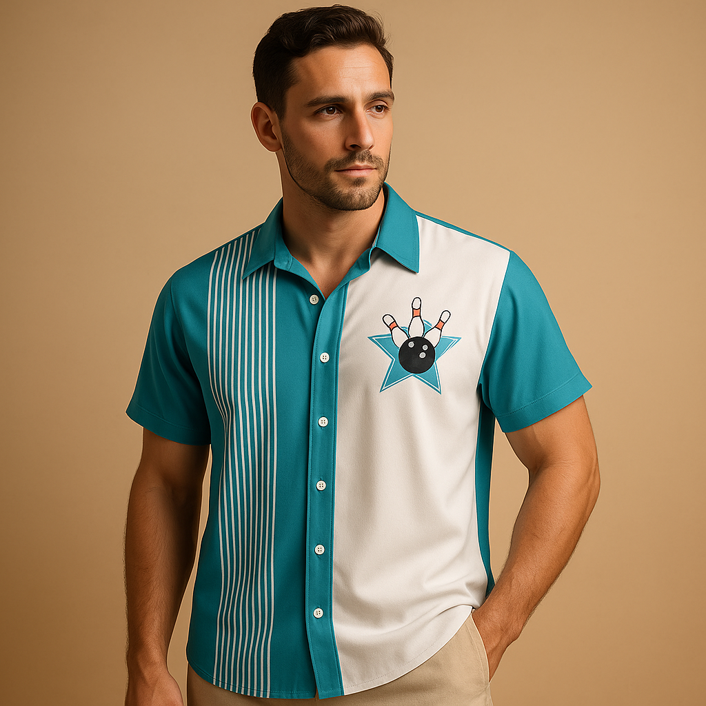 Men’s bowling print polo shirt Lucas with breathable fabric and comfortable fit. Ideal for casual wear and sporty occasions.
