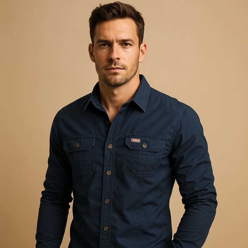Men’s cargo cotton shirt with chest pockets and relaxed fit, made from breathable fabric for casual and outdoor outfits.