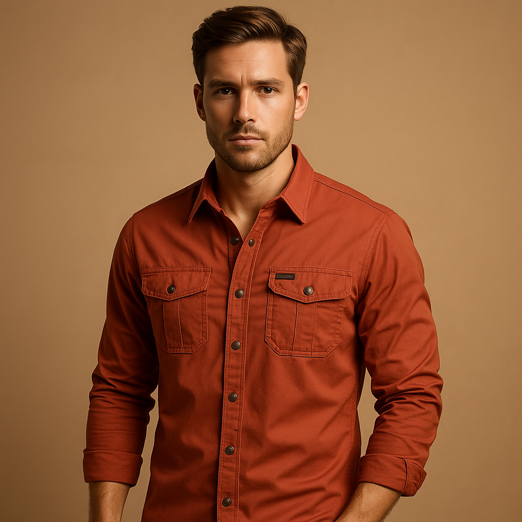 Men’s cargo cotton shirt with chest pockets and relaxed fit, made from breathable fabric for casual and outdoor outfits.