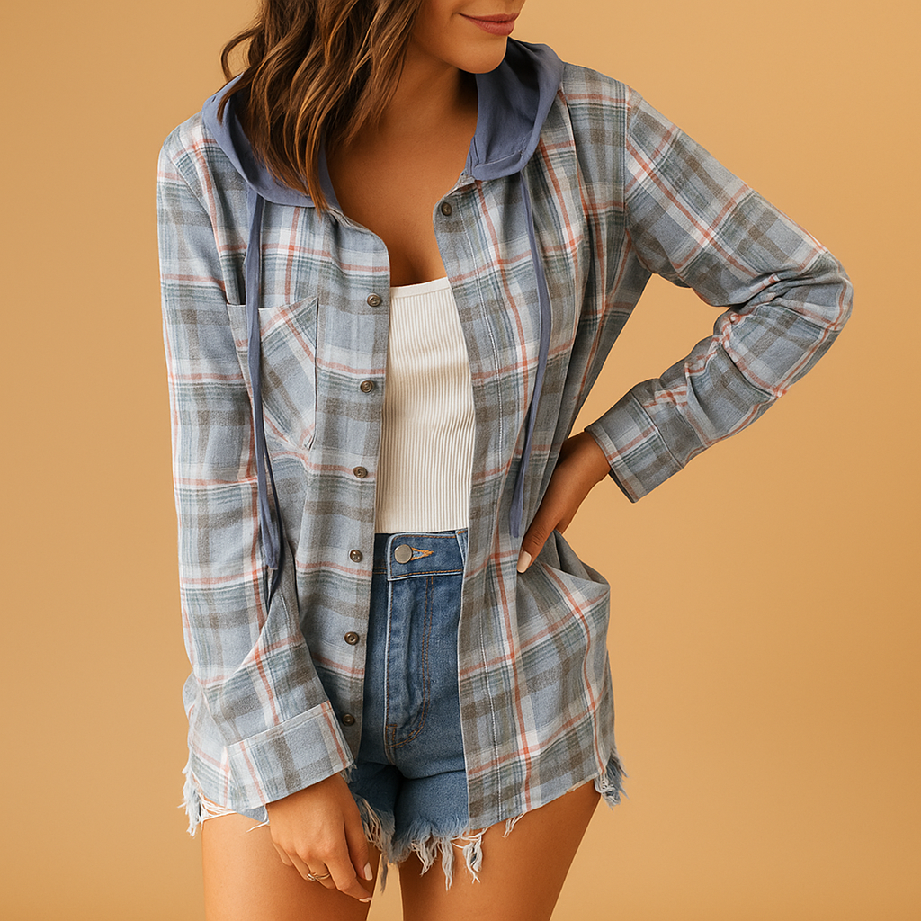 Women’s casual button-up jacket with relaxed fit, chest pocket, and cuff closure. Perfect for daily wear and versatile streetwear outfits.
