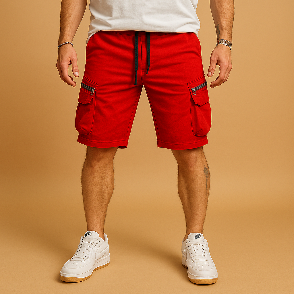 Men’s casual cargo shorts with relaxed fit, adjustable drawstring, and multiple pockets, perfect for summer wear and outdoor activities.