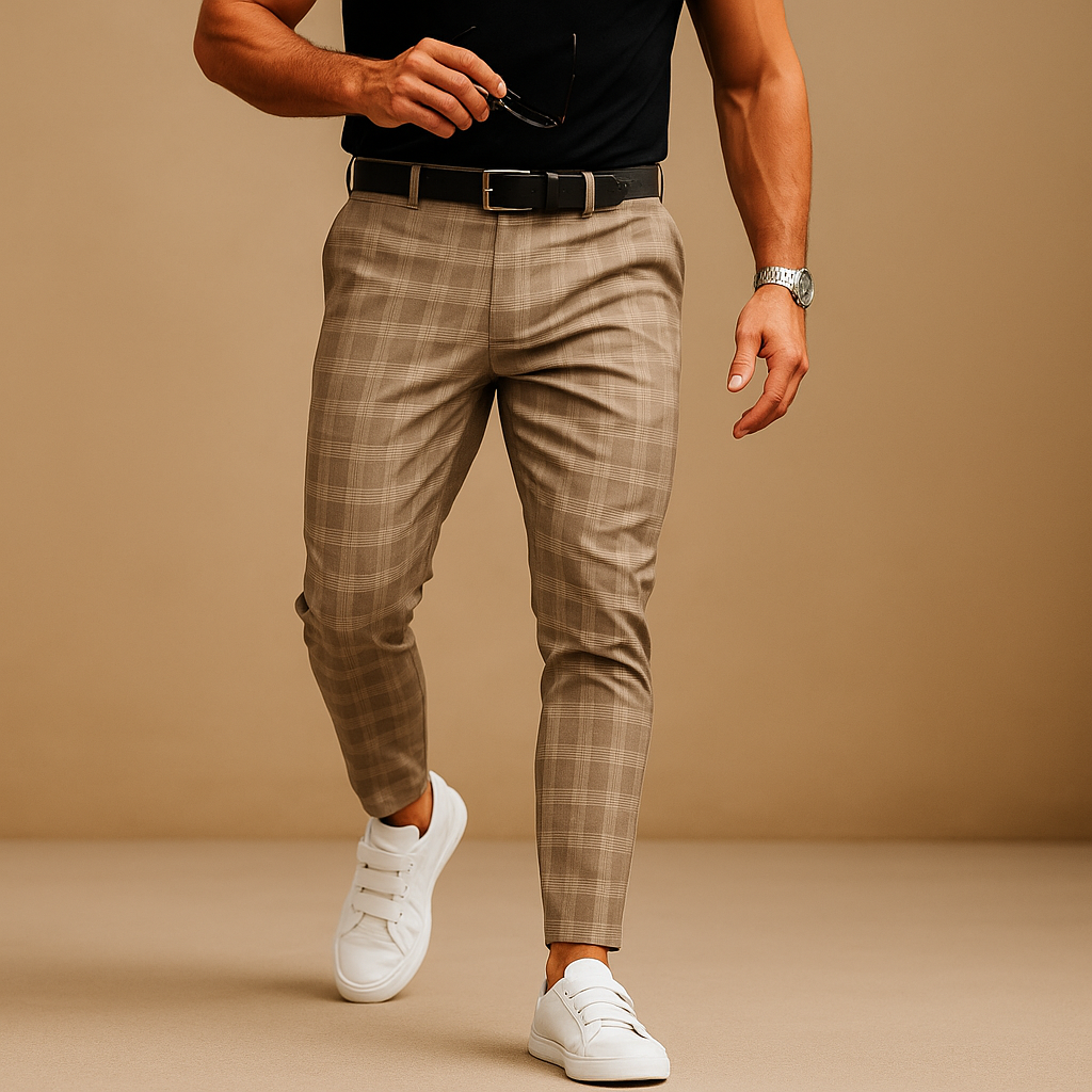 Men’s casual checkered pants with relaxed fit and subtle checkered design, perfect for work, leisure, and everyday wear.