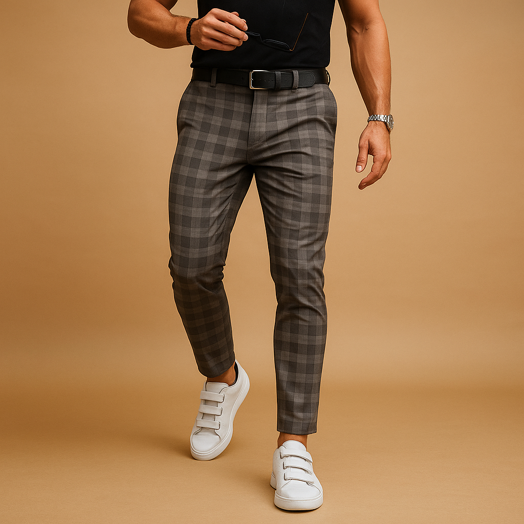 Men’s casual checkered pants with relaxed fit and subtle checkered design, perfect for work, leisure, and everyday wear.