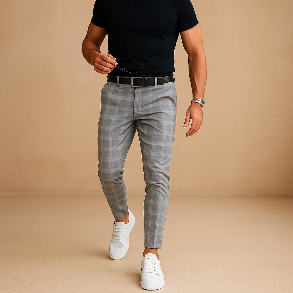 Men’s casual checkered pants with relaxed fit and subtle checkered design, perfect for work, leisure, and everyday wear.