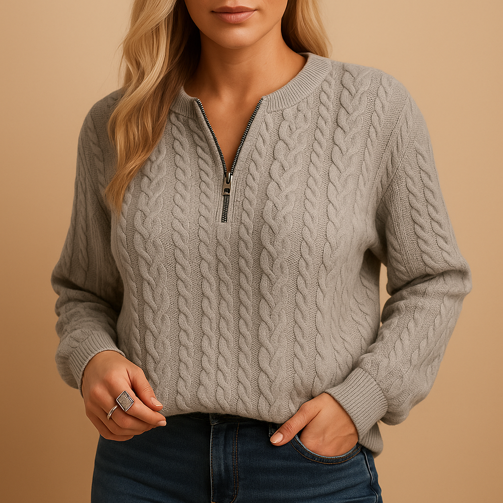 Women’s casual knitted sweater with relaxed fit, structured knit, and classic round neck, perfect for spring, autumn, and winter wear.