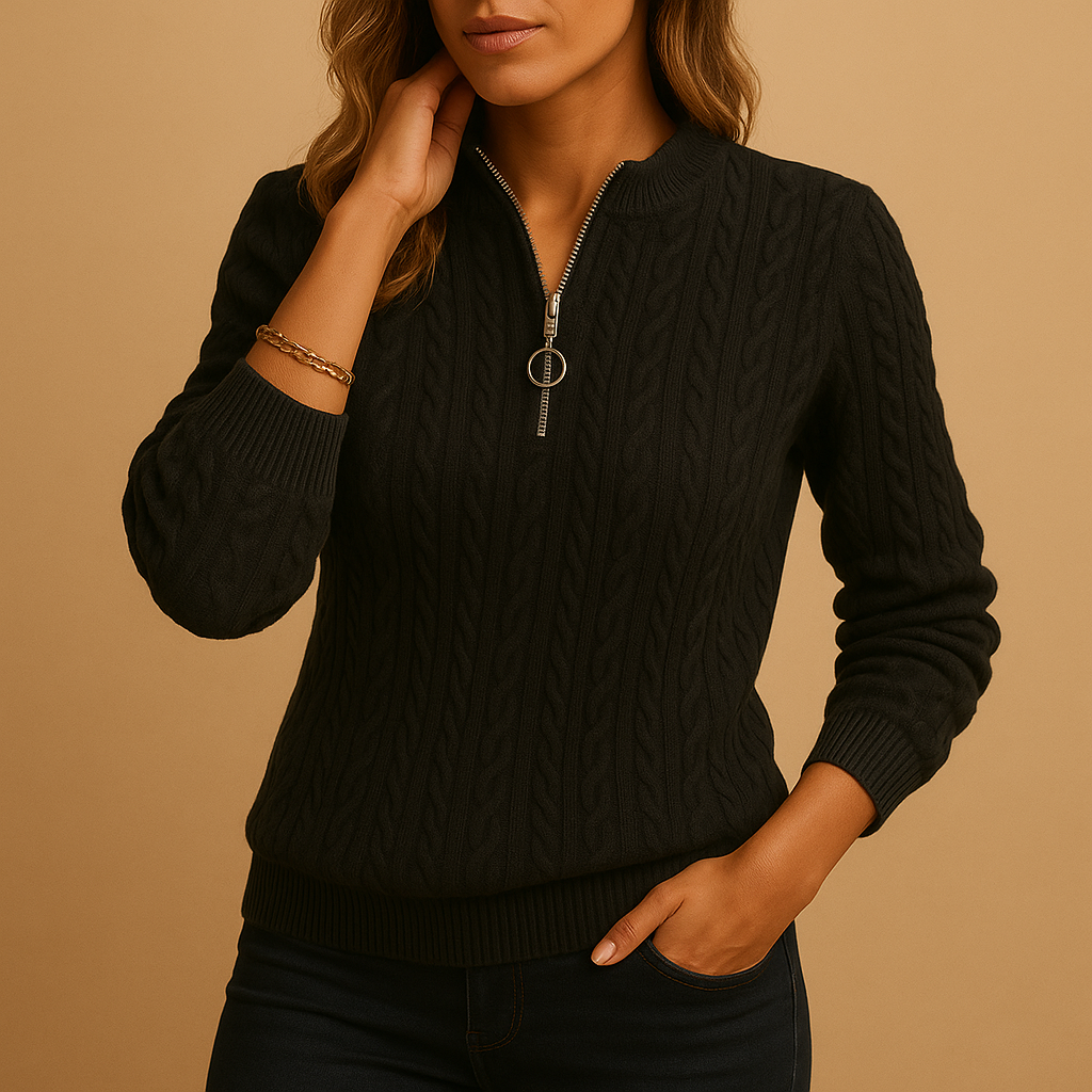 Women’s casual knitted sweater with relaxed fit, structured knit, and classic round neck, perfect for spring, autumn, and winter wear.